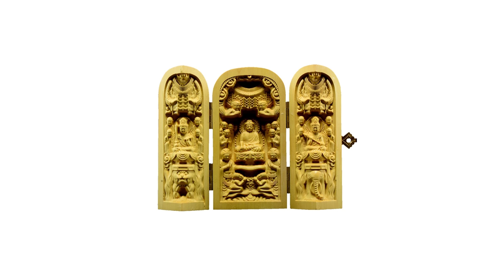 古格を備えた中国古代三尊形式金銅仏木箱入 古格を備えた中国古代三尊形式金銅仏木箱入 古