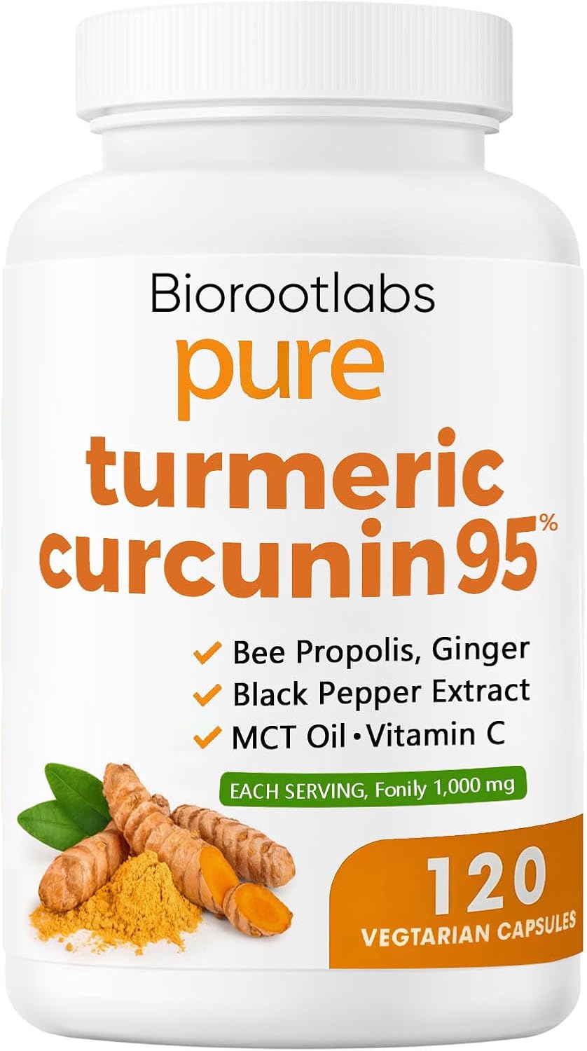 Biorootlabs Turmeric Curcumin Supplement 1000mg – 95% Curcuminoids with Ginger, Bee Propolis, Black Pepper, MCT Oil – High Absorption Formula for Wellness & Immune Support – 120 Capsules(1)