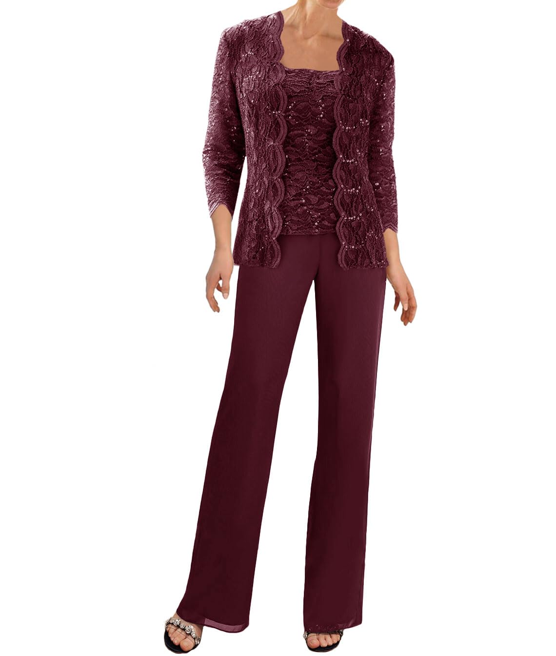 3 Pieces Mother of The Bride Dresses Pant Suits Lace Evening Formal Dress for Wedding Guest Groom Dress