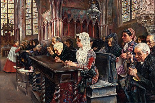 WONDERFULITEMS Mass LITURGY HOLY Communion Catholic Church 1900 Painting by