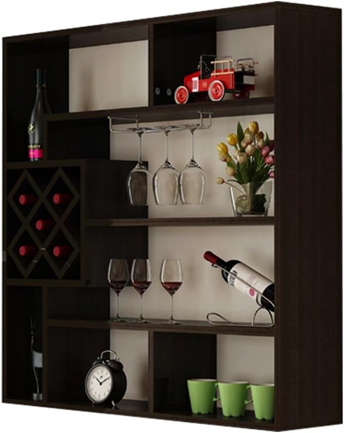 Modern Minimalist Wall Hanging Wine Rack Cabinet, Creative Lattice Design for Home Bar Kitchen Storage, Wall Cabinets with Doors and Shelves, Wall Mount Cabinets for Kitchen Organizer,A-