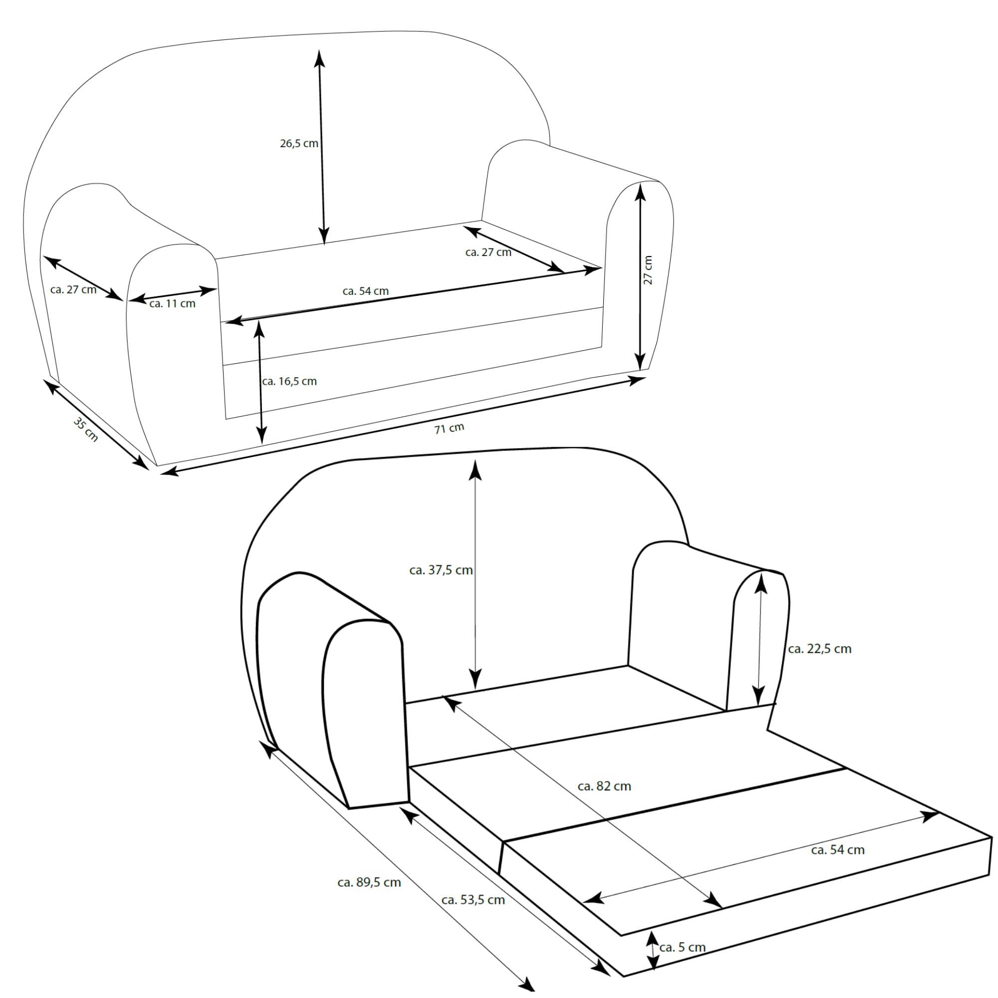 Canapé Enfant Convertible en Mousse – Canapé Lit Pliable 2 Places – Fauteuil Enfant/Chauffeuse pour Chambre, Salon ou Coin Lecture (Meilleurs Amis)