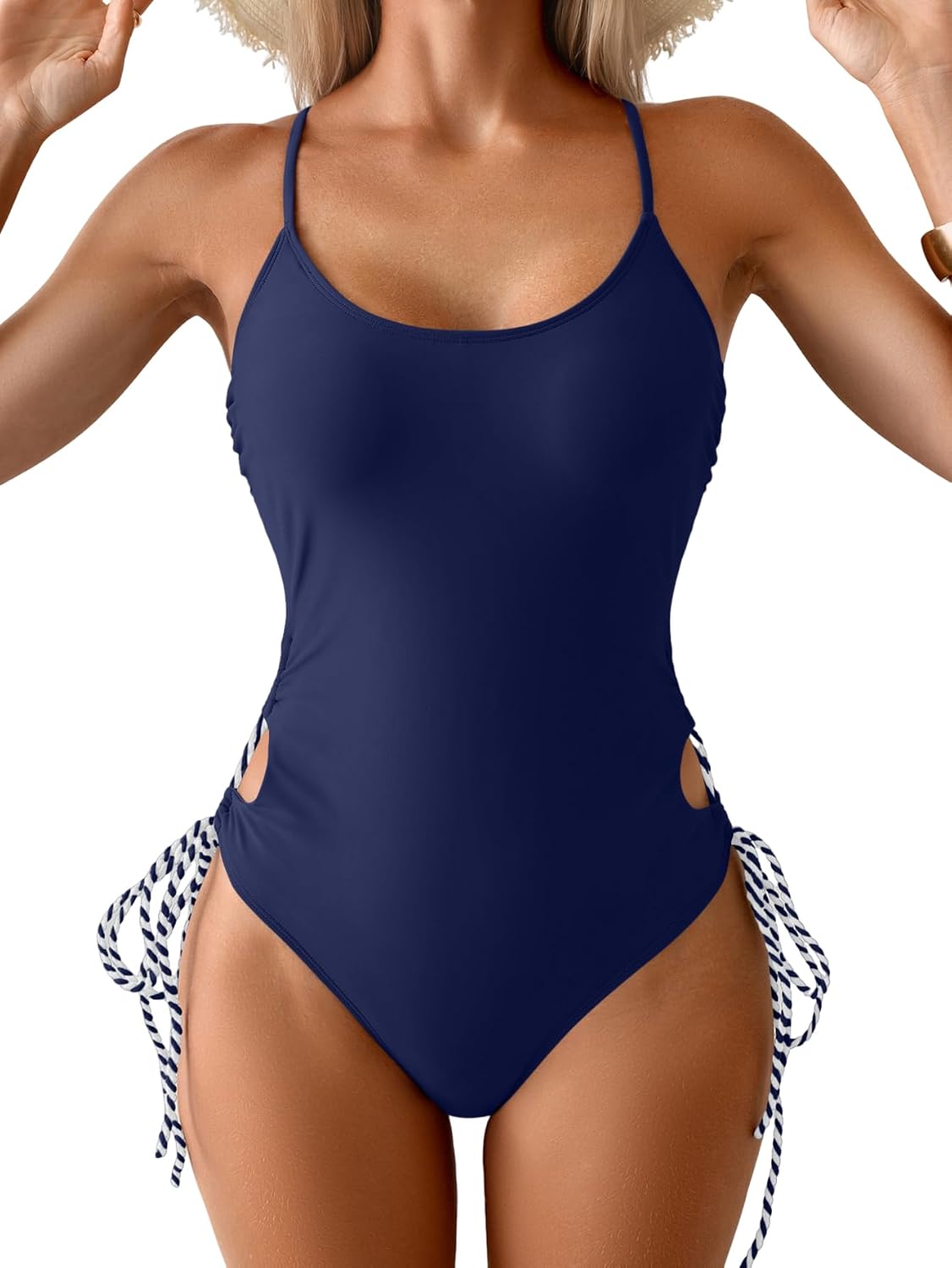 One Piece Swimsuit Cutout Slimming Bathing Suit for Women Side Tie Swimwear Tummy C...