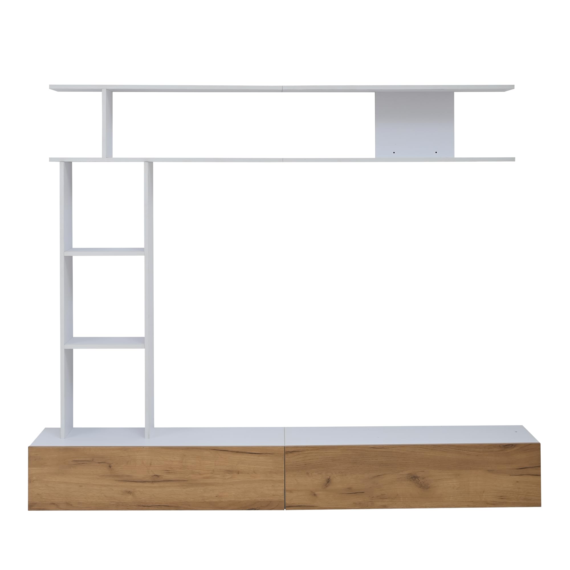 Set da parete per TV, 180 x 35 x 22,5 cm, con vetrina, supporto e mensola, TV fino a 80", bianco + legno