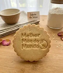 Cortador de Biscoito + Carimbo Melhor Mãe do Mundo - Dia das Mães 7cm - Cookie Decorado
