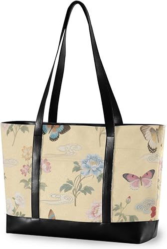 Miniatura 1 de Bolso de mano para laptop con cremallera y mariposas de flores coloridas japonesas para mujer con bolsa de almuerzo ejecutivo para mujer
