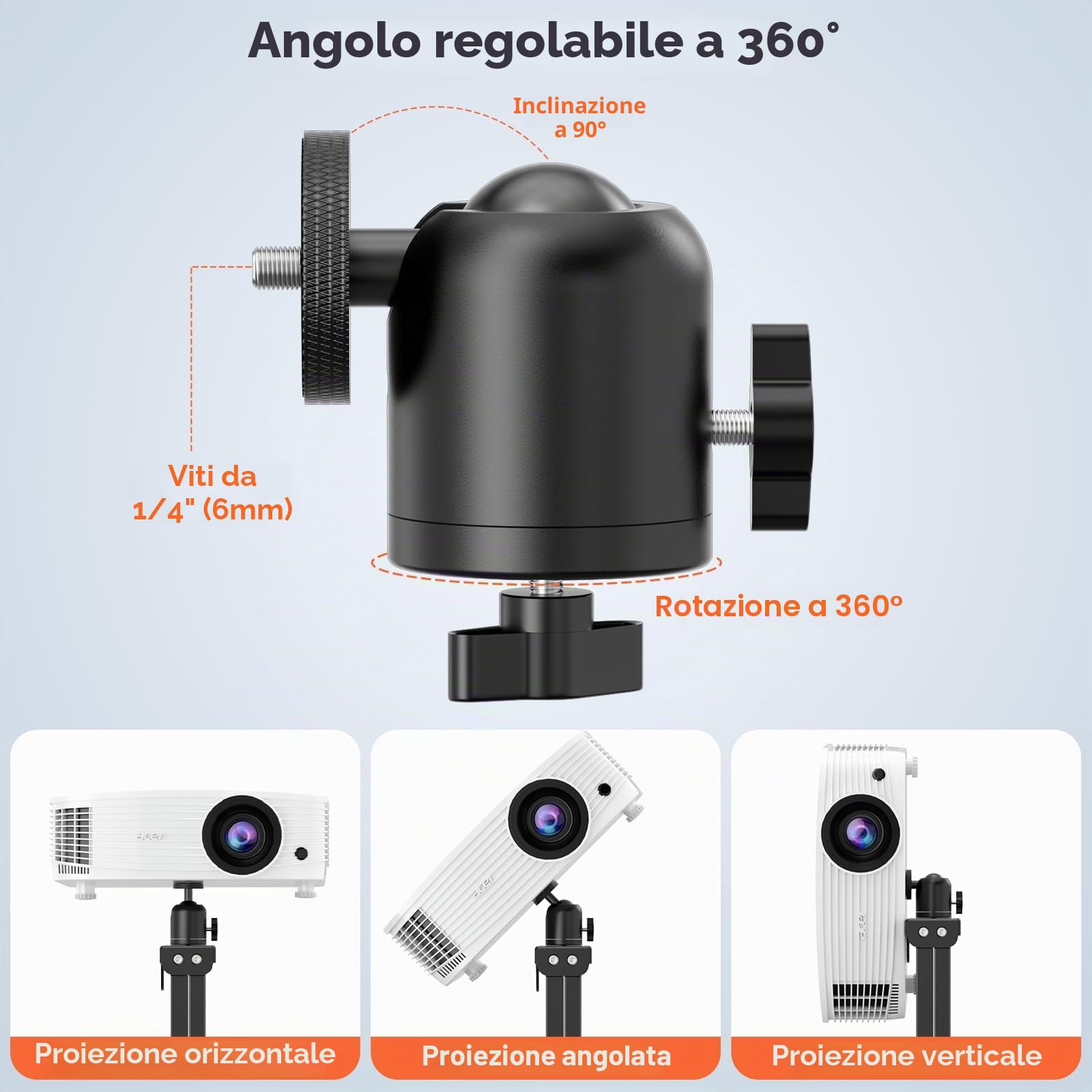 KDD Staffa Proiettore Soffitto con Regolazione a 360°, Supporto per Proiettore da Tavolo, Supporto Proiettore con 1/4 Vite di Video Proiettori LCD a LED, Supporti Proiettori per Ufficio Casa e Scuola
