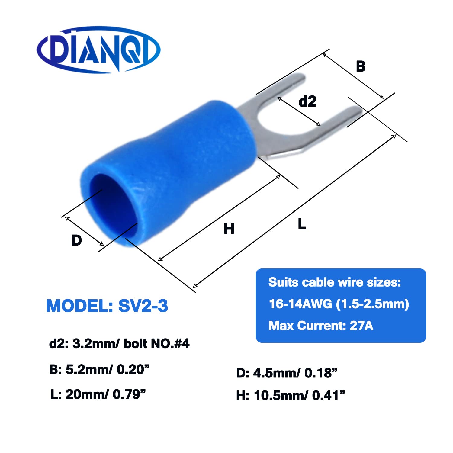 Amazon.co.jp: DIANQI 16-14 AWG 100個 絶縁フォークスペードワイヤ