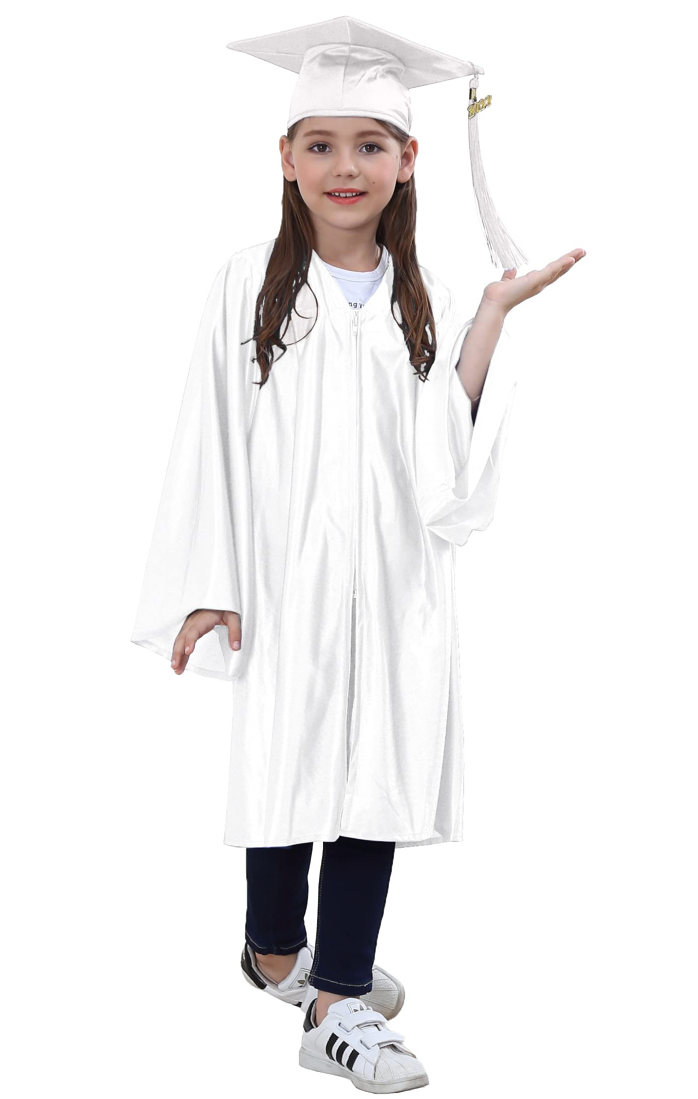Snapklik.com : TngHui Shiny Kindergarten White Graduation Gown Cap Tassel