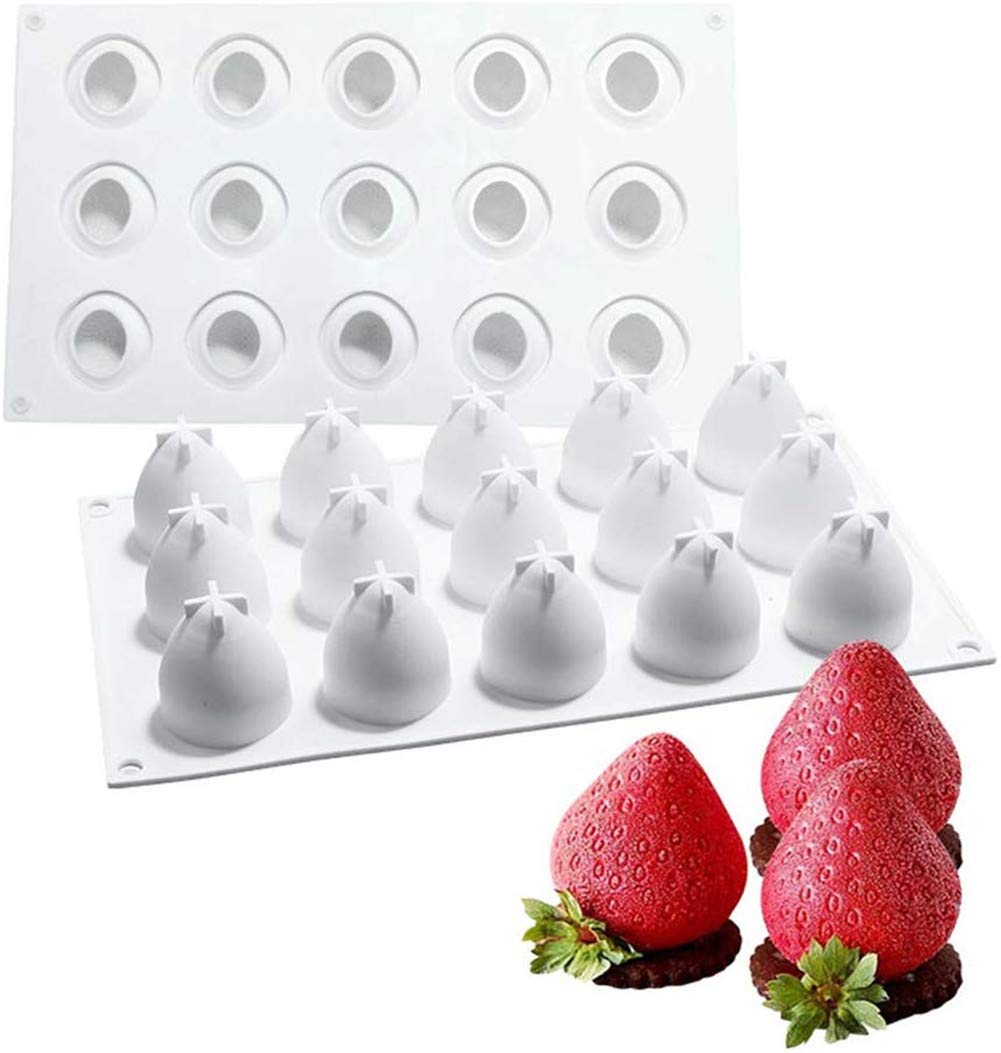 Dubens White 15 Cavity Silicone Baking Moulds Strawberry Mould For Mousse Cake Chocolate Truffle Ice Cream Food Dessert Tools