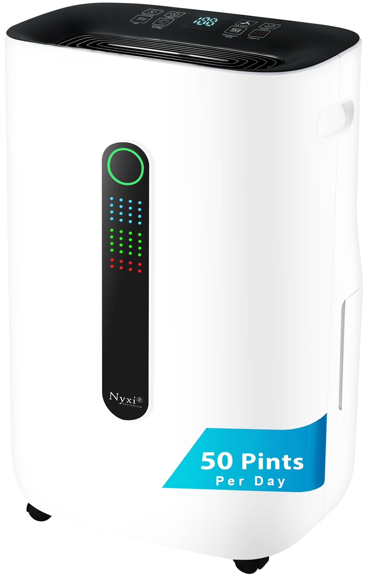 Nyxi 20L/Day Home Dehumidifier, Removes Condensation, Humidity, Damp, Moisture & Purifies Air, Clothes Drying, Continues Drainage, Auto-Off, 24 Hours Timer for Homes, Offices, Basements, Laundry