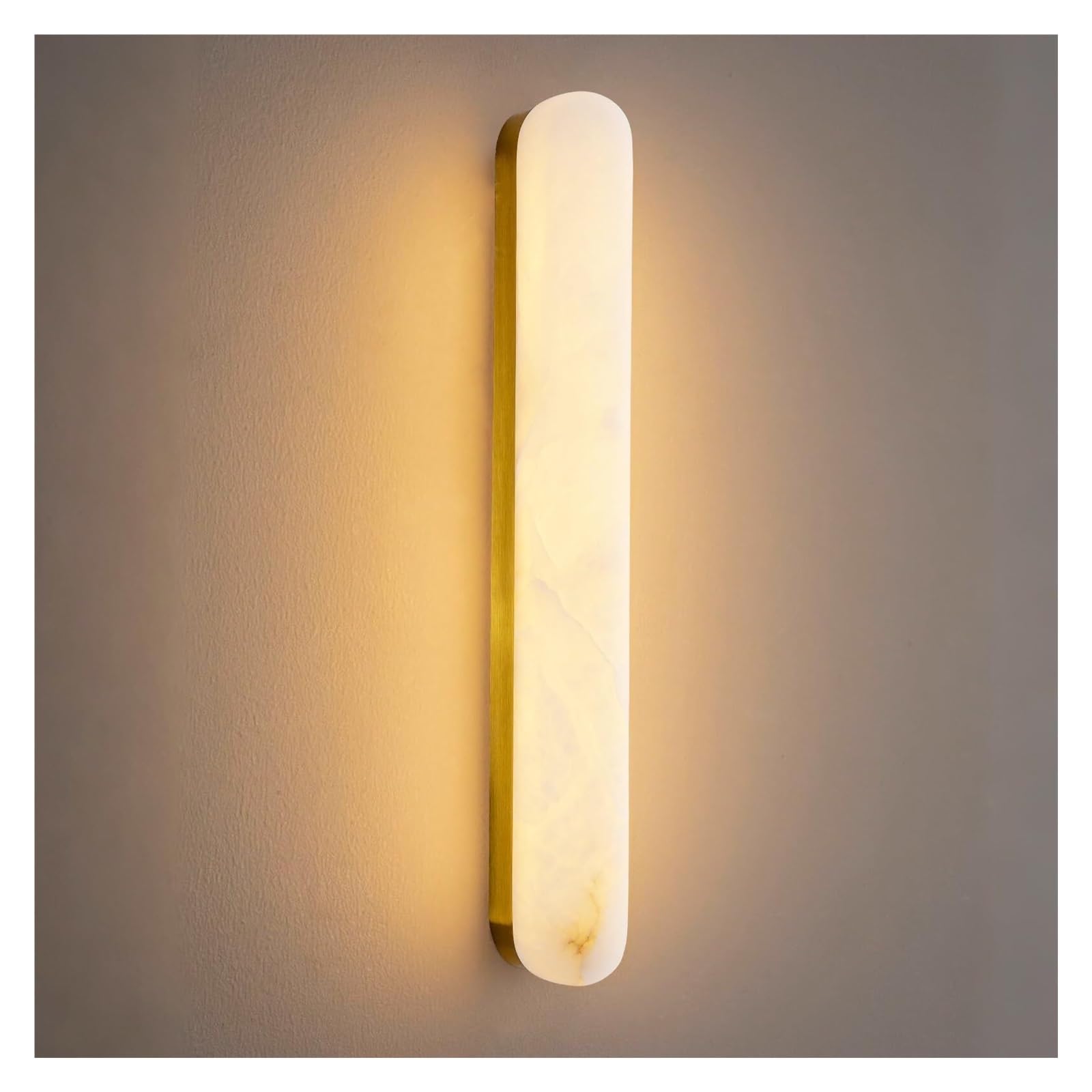 SXSCARKX 17.7in Wall Sconces, Natural Marble Lamps, 8W LED Warm Light Stone Fixtures, Sconces Indoor for Bedrooms, Hallways, Living Rooms, and Staircases(Gold)