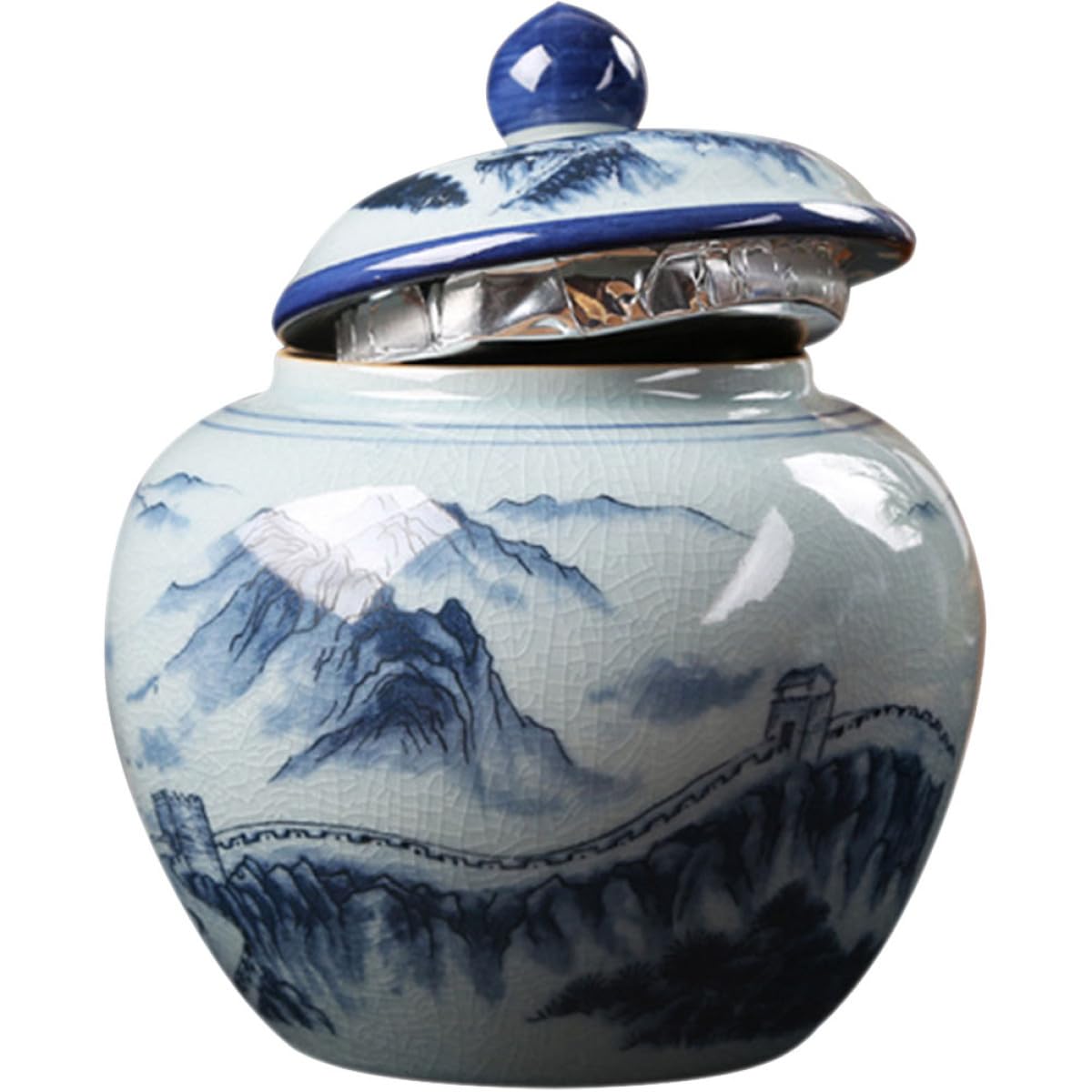 iplusmile Vintage Keramik Teedose mit Verschlussdeckel Chinesisch Stilisierte Aufbewahrungsbox für Tee Kaffee und Süßigkeiten