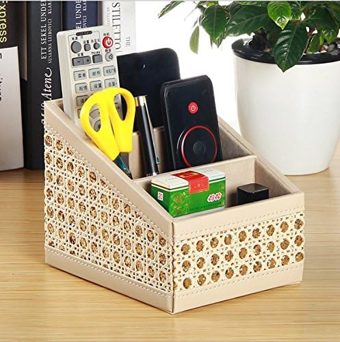 PU Leather TV Remote Control Holder 3 Slots Remote Control Organizer for Mails/CD Organizer/Key Organizer/iPhone Pen Pencil etc. (Cream)