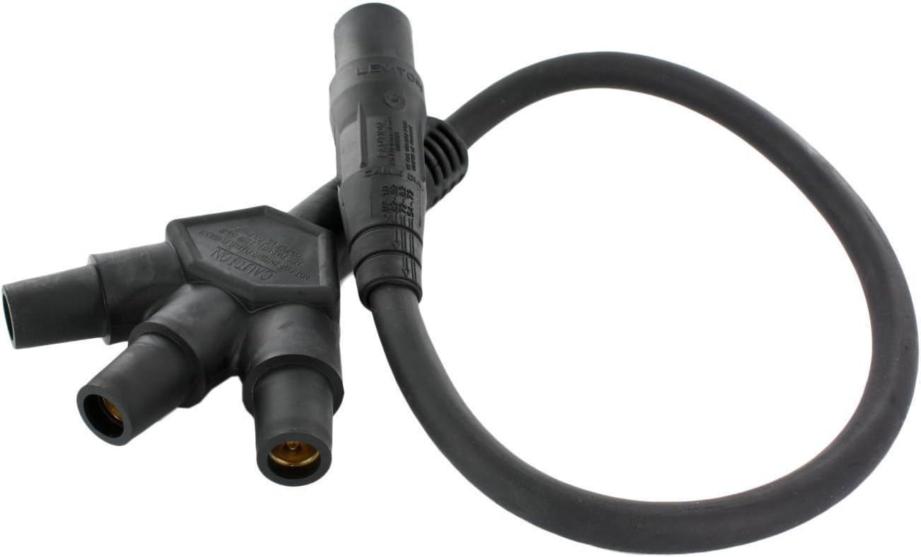 Leviton 16A33-UB 16-Series Taper Nose, Soft 3-Fer, Male plug to Female/Female/Female Tri-tap, Cam-Type connector with 24" Cable Length, Blue