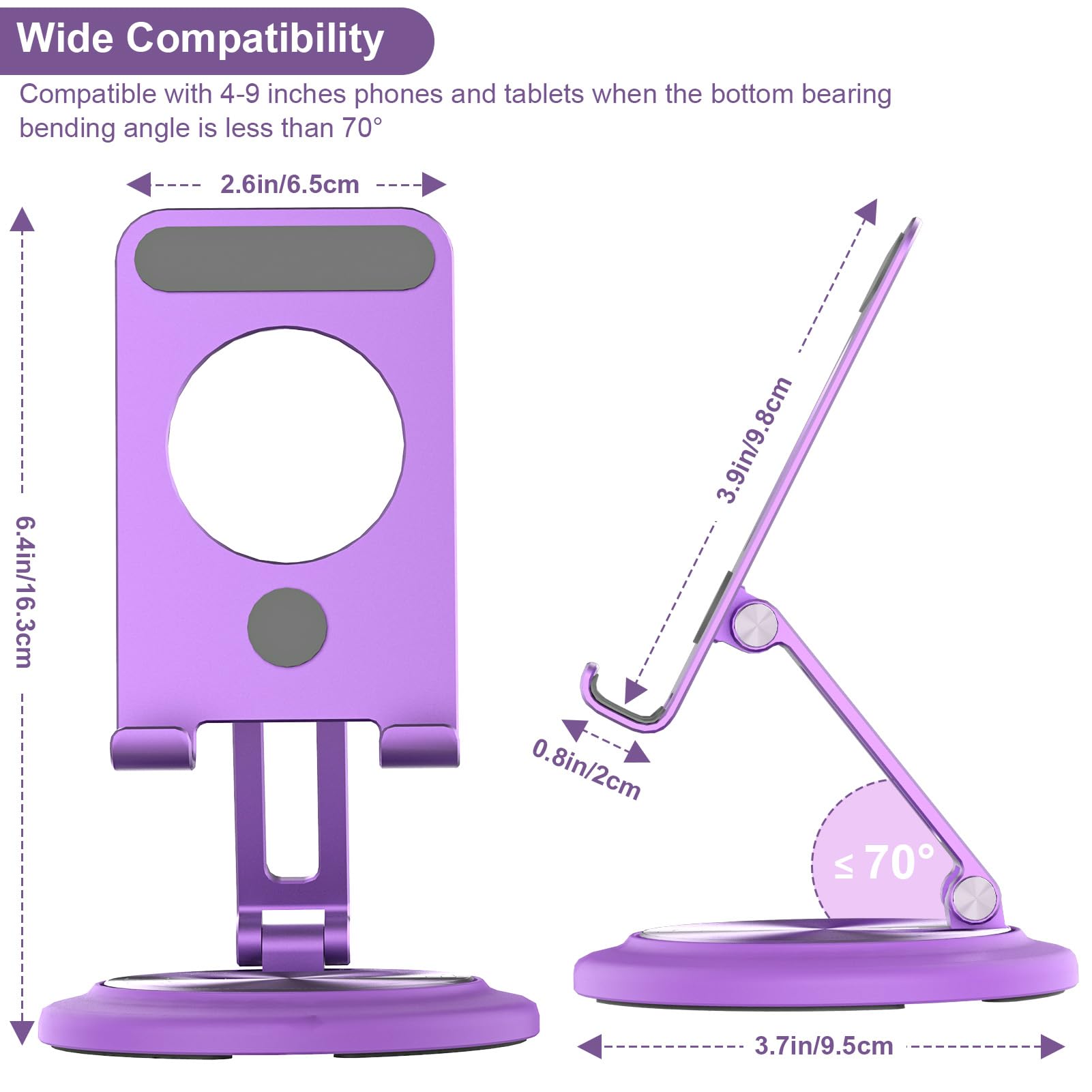 GOZOPO Support Pliable Rotatif 360° Pour Téléphone Et Tablette - Violet - Multi-Angles Réglable