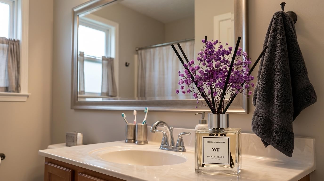 WEALD TRIBE Lavender & Cedar Scent Reed Diffuser Set for Bathroom Decor Air Fresheners, Oil Diffuser Stick | 5.1 fl oz Home Fragrance with Sticks Defusers | House Bedroom Office Shelf Decor