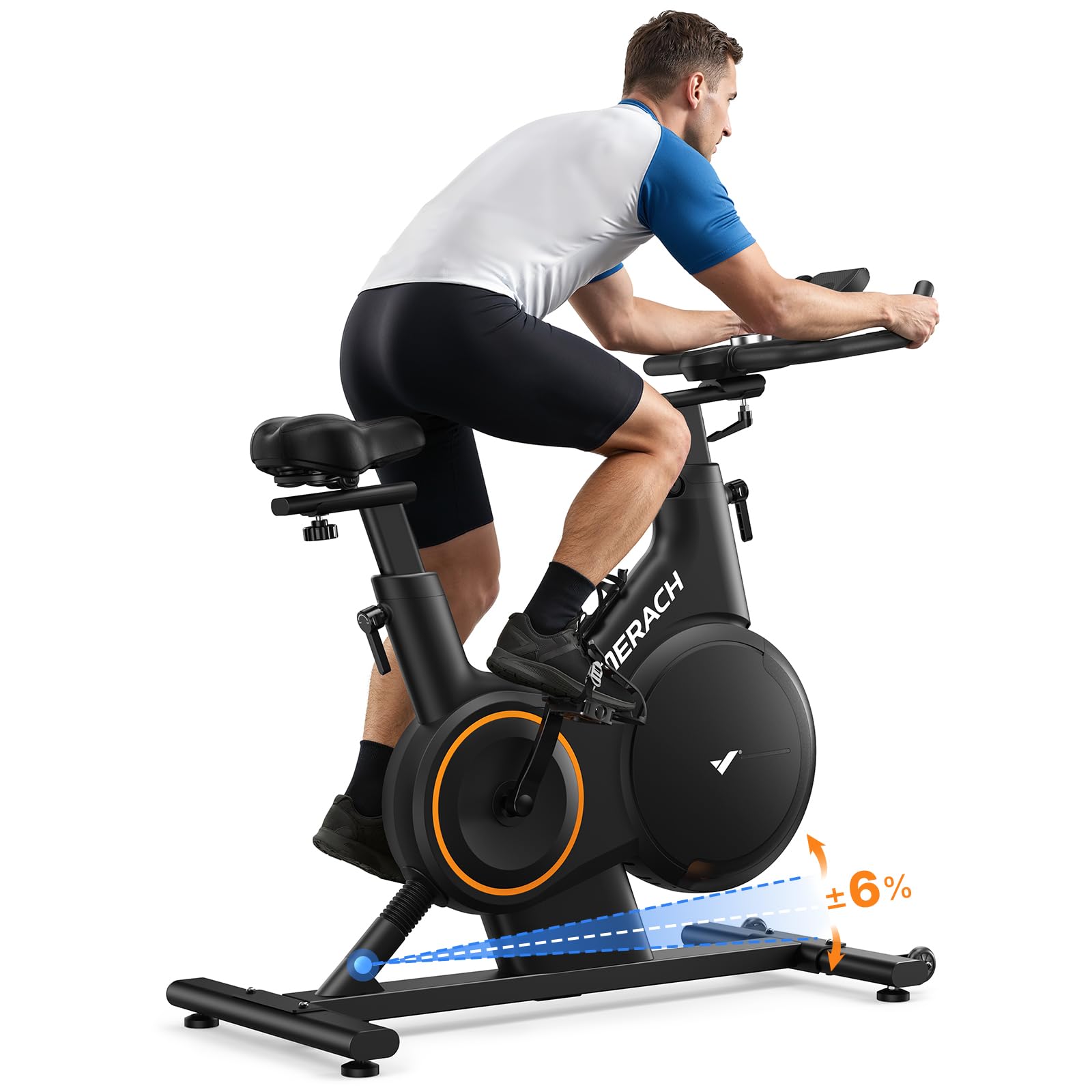 Merach Exercise Bike with Incline & Decline, Stationary Bike for Home Gym Fitness, Automated Magnetic Resistance, Indoor Workout Bike with