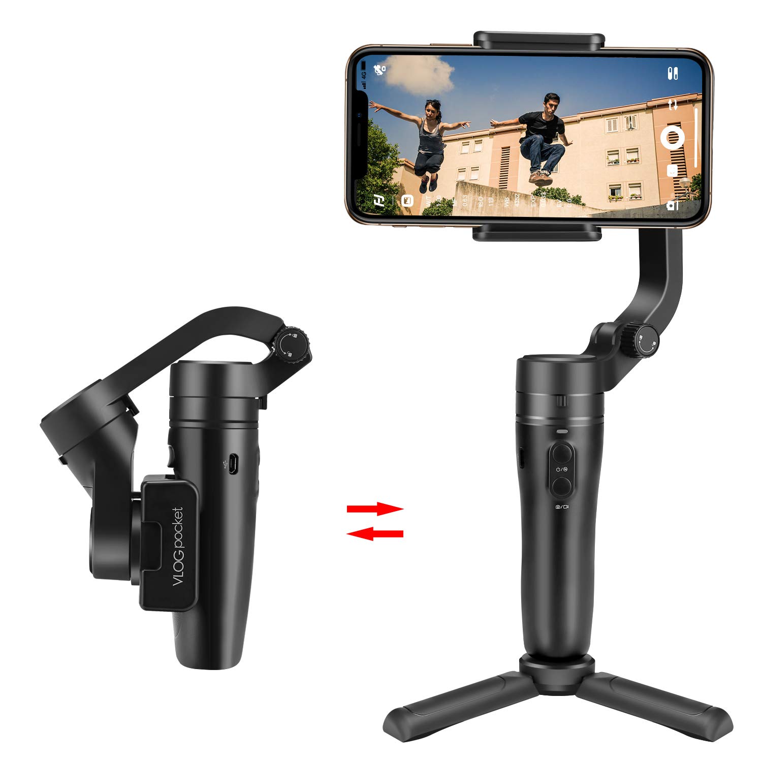 Phone Gimbal, Feiyu Vlog Pocket, 3-Axis Foldable Gimbal Stabiliser with Face/Object Tracking, Perfect for iPhone 12 Pro Max and Android Smartphones.