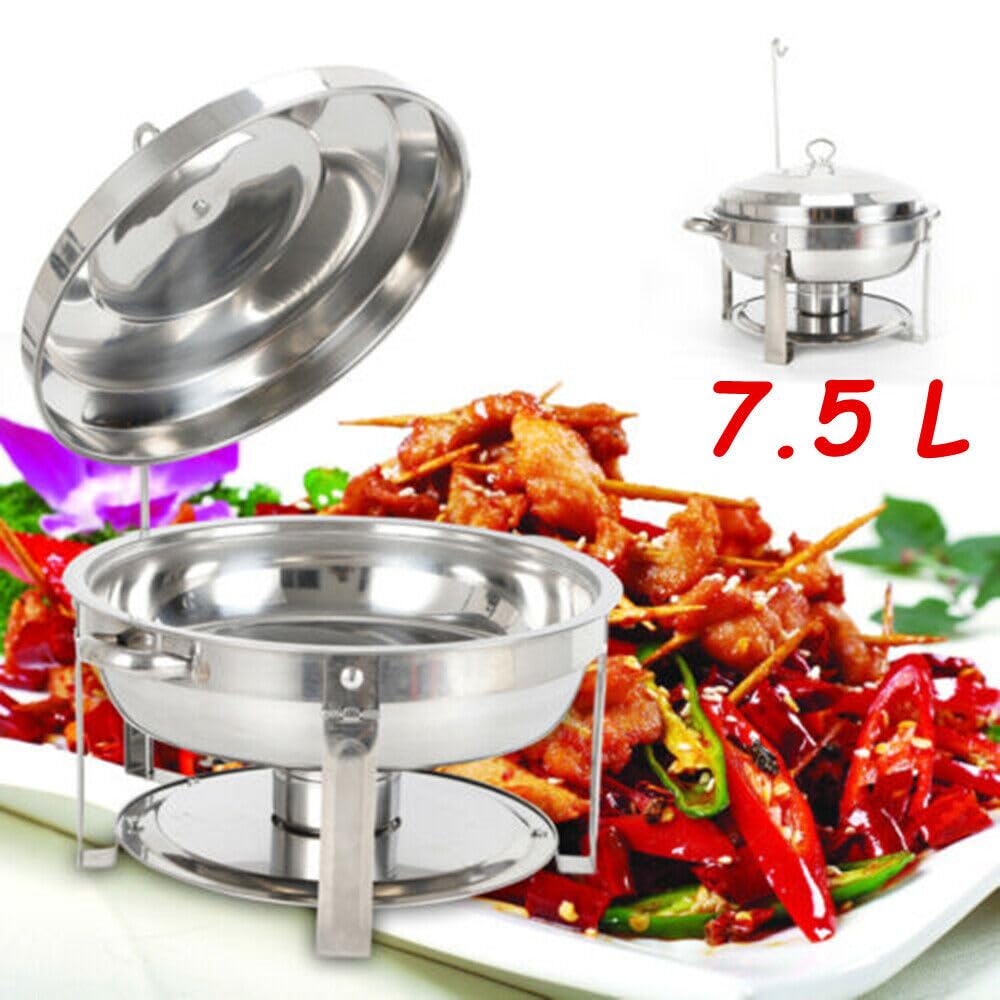 Calentador de alimentos de acero inoxidable de 7,5 litros, recipiente de calor redondo de acero inoxidable, para catering, buffet y fiesta