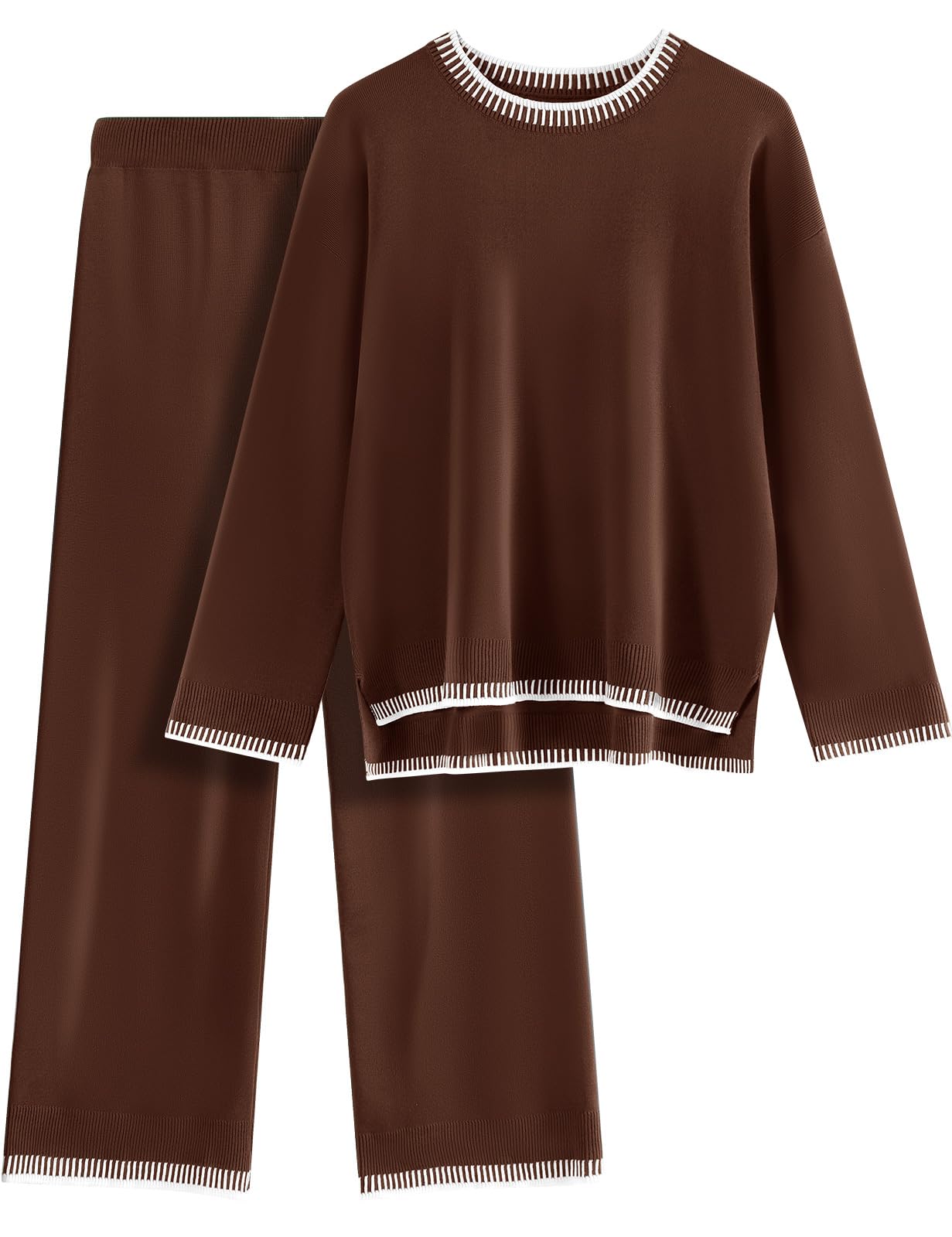 Xnova Completi Tuta in Maglia Donna 2 Pezzi Set, Loungewear Pantaloni a Gamba Larga e Maglia A Maniche Lunghe, Tute Maglione e Pantalone Elastico In Vita per Autunnale e Invernale