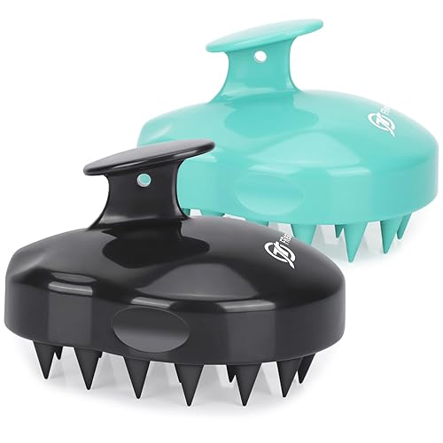 FREATECH Paquete de 2 cepillos de champú masajeador de cuero cabelludo, exfoliante de cabello para ducha con cerdas de silicona flexibles para