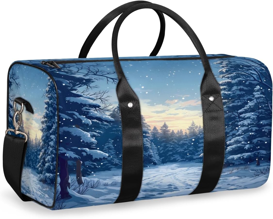 Deep Snowy Woods Travel Duffel Bag for Women Men Large Capacity Overnight Weekender Bags for Lightweight Waterproof Sport Gym Bag for Workout Yoga Swim