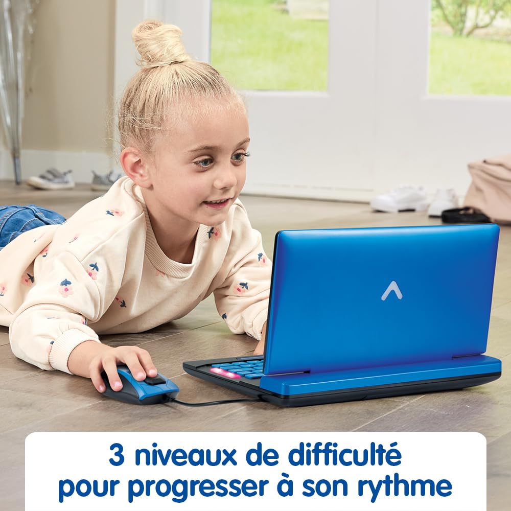 VTech - Genius XL Ordi Éducatif Bilingue Bleu - Ordinateur Enfant avec Écran LCD, Clavier AZERTY, Souris et 164 Jeux Éducatifs - du CP au CM2 - Cadeau Enfant Dès 6 Ans - Contenu en Français et Anglais