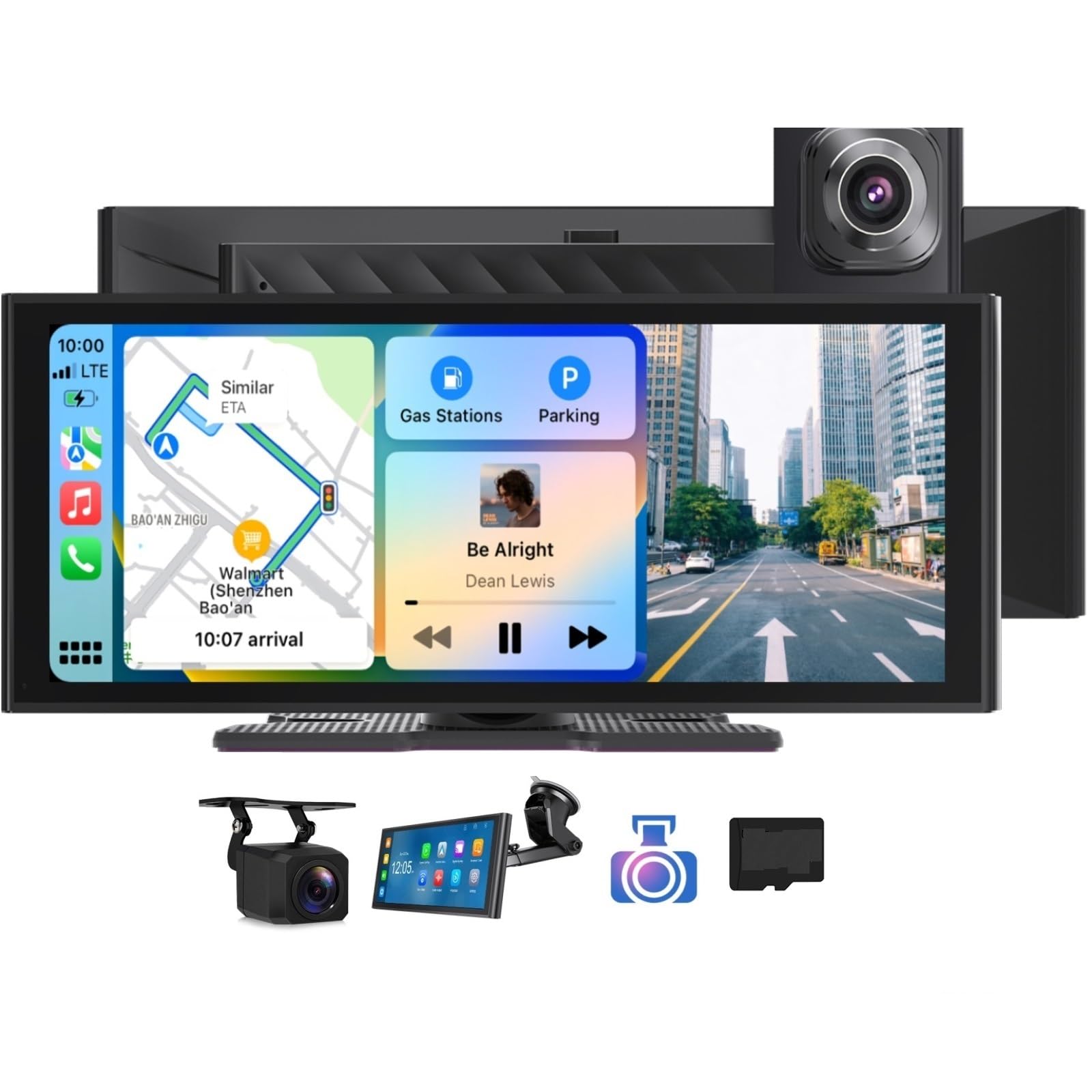 Eonon 9.33 inch Dash Windshield Mounted CarPlay Android Auto MirrorLink Portable Car Radio 4K Dashcam 1080p Backup Camera Split-screen DVR Bluetooth AUX Out Type-C Power DC7-32V Car Truck P4