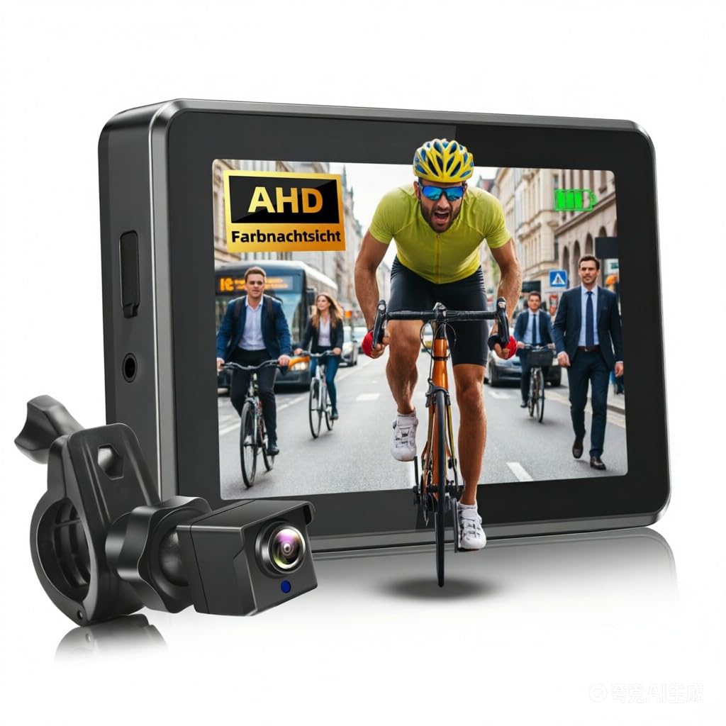 Fahrrad Rückfahrkamera HD mit Nachtsicht & 110° Weitwinkel | Universelle Lenkerspiegel-Kamera für E-Bike, Mountainbike, Rennrad (Plug & Play, kabelgebunden, Lenker Ø 20–30 mm)