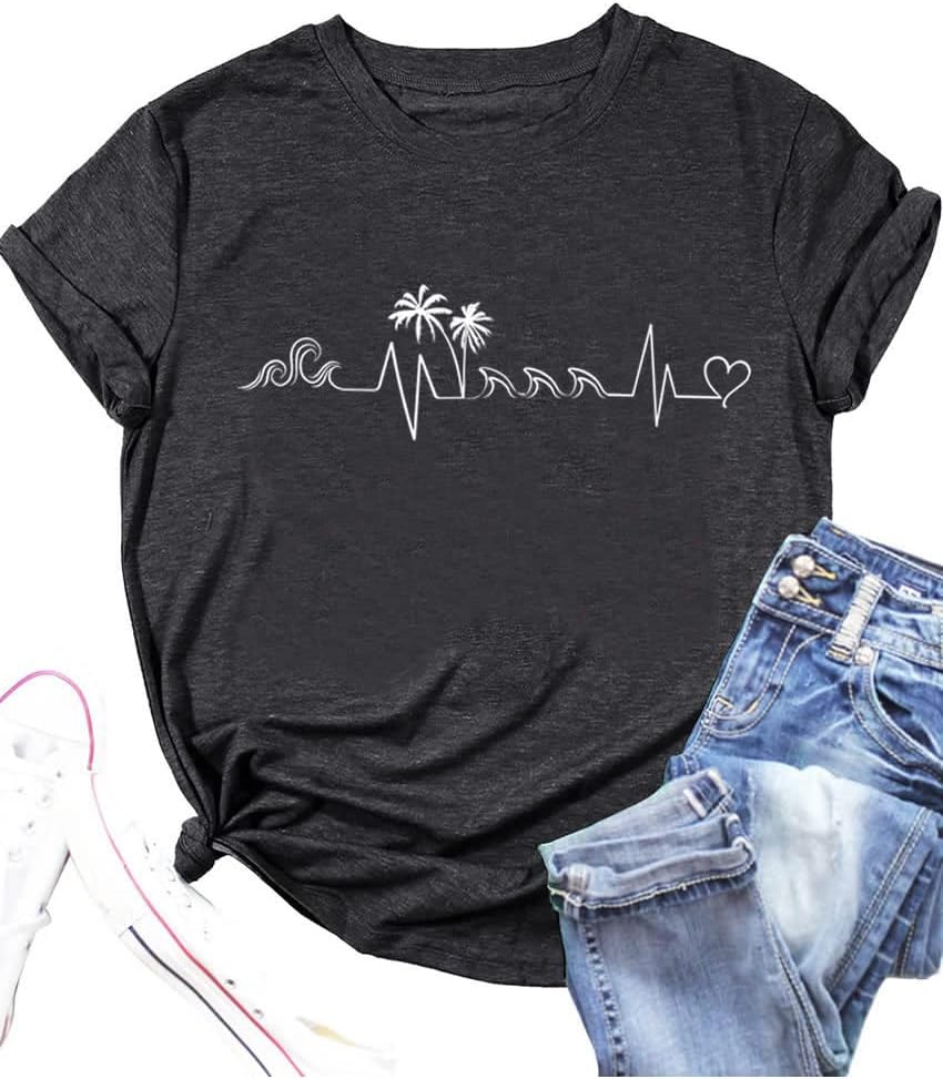 Women's Summer Plus Size Beach Vacation Printed Short Sleeve Round Neck Casual Top - Image 3