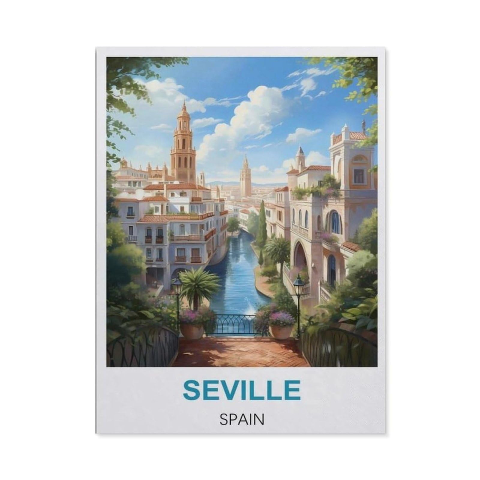 BEAYODKP 5D DIY Diamond Painting Kit，Seville Spain Vintage Travel Posters，Crystal Mosaic Full Drill Round Diamond Painting Embroidery Accessories（50 x 60 cm/19.68 x 23.62 inches）-CB77