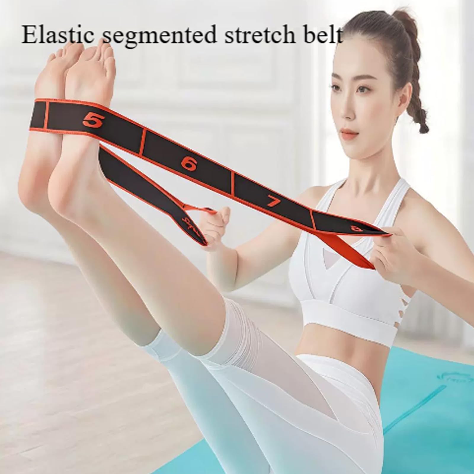 Fitness Widerstandsband für Stretching und Yoga, 8 Schlaufen Gummiband für Flexibilität und Krafttraining, ideal für Pilates und Ganzkörpertraining