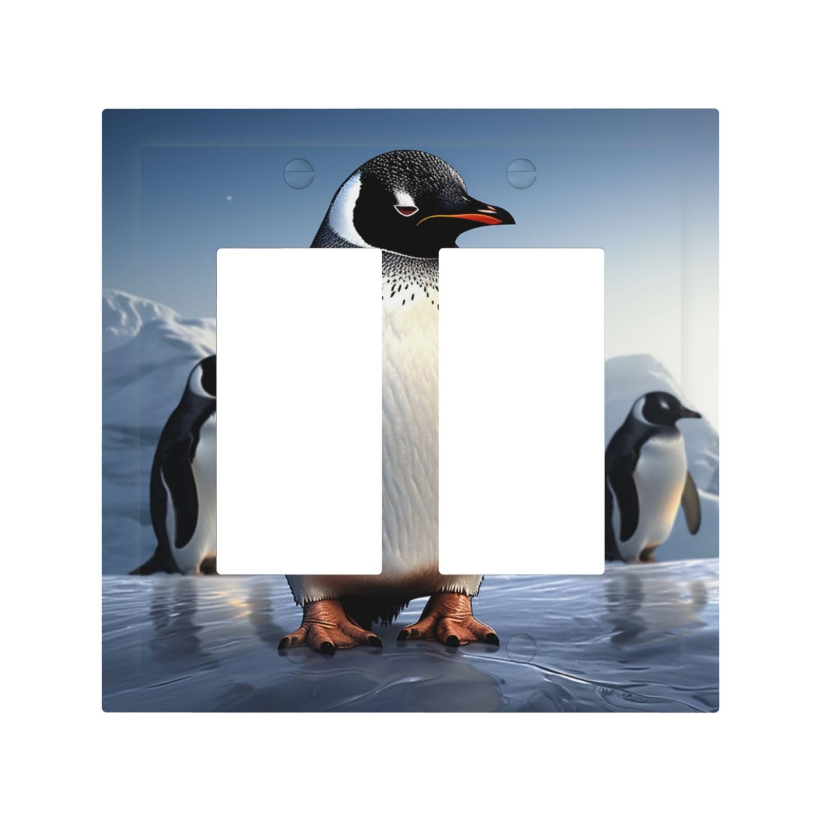 2-Gang Decorator Wall Plate Penguin Light Switch Cover Double Toggle Receptacle Wall Plate Mid Size 4.9" x 5" Wallplate Unbreakable Polycarbonate Outlet Faceplates Covers
