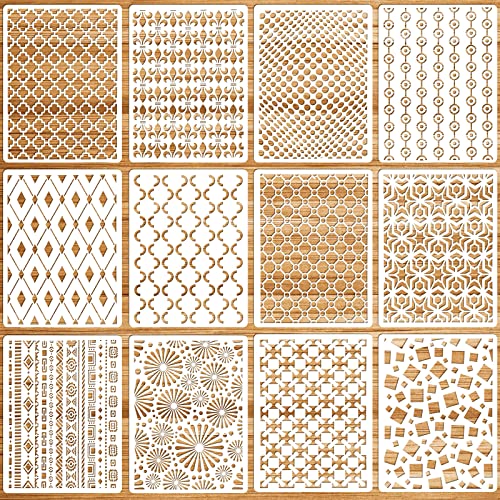 OOTSR 12 Stück Schablonen Wandgestaltung Set, 29x21CM Zeichnung Malschablonen DIY Schablonen der Geometrische, Kunststoff Vorlagen für Scrapbooking Holz Boden Möbel Fliesen Leinwand Deko