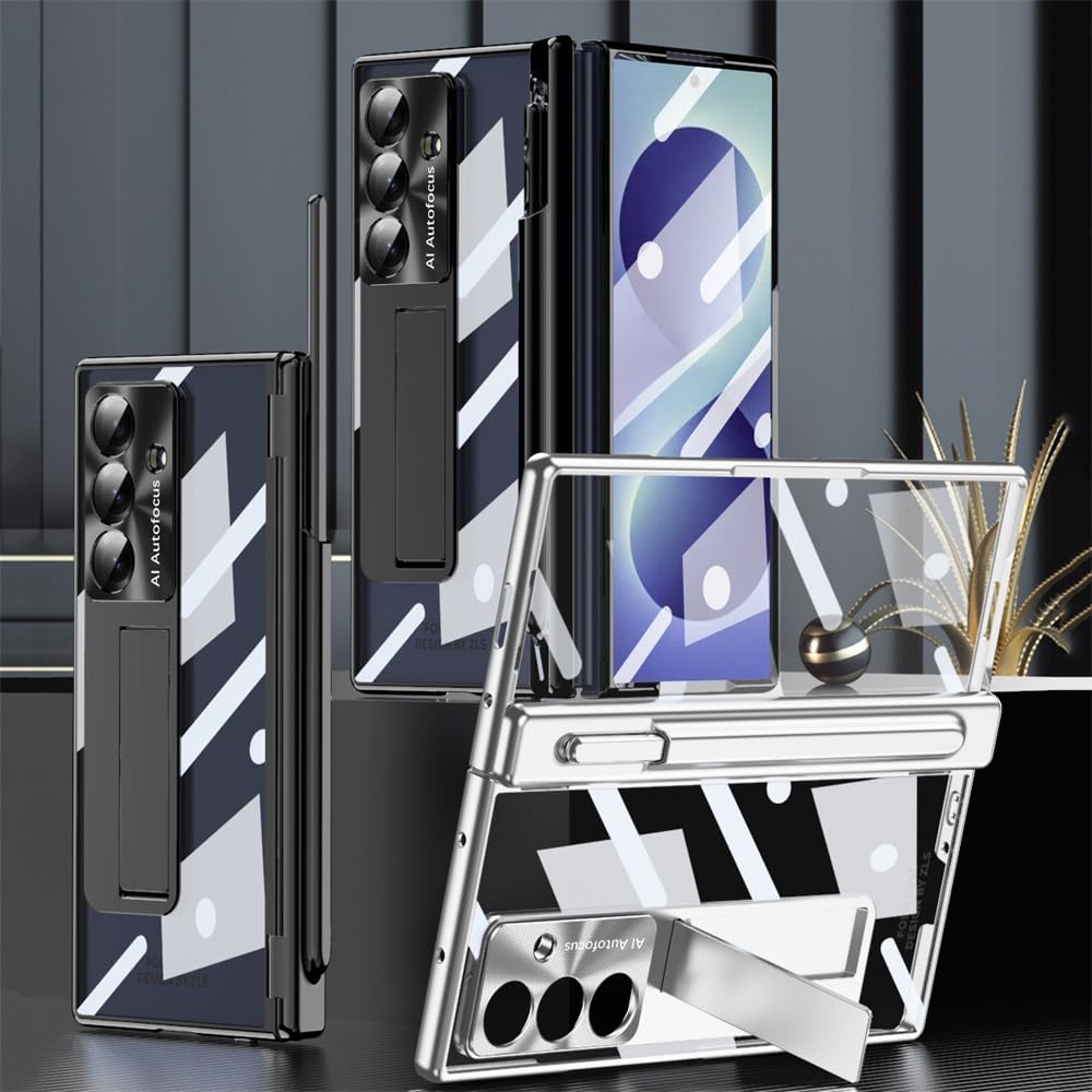 Compatibile con Samsung Galaxy Z Fold 8 Ultra Custodia trasparente con supporto (argento)