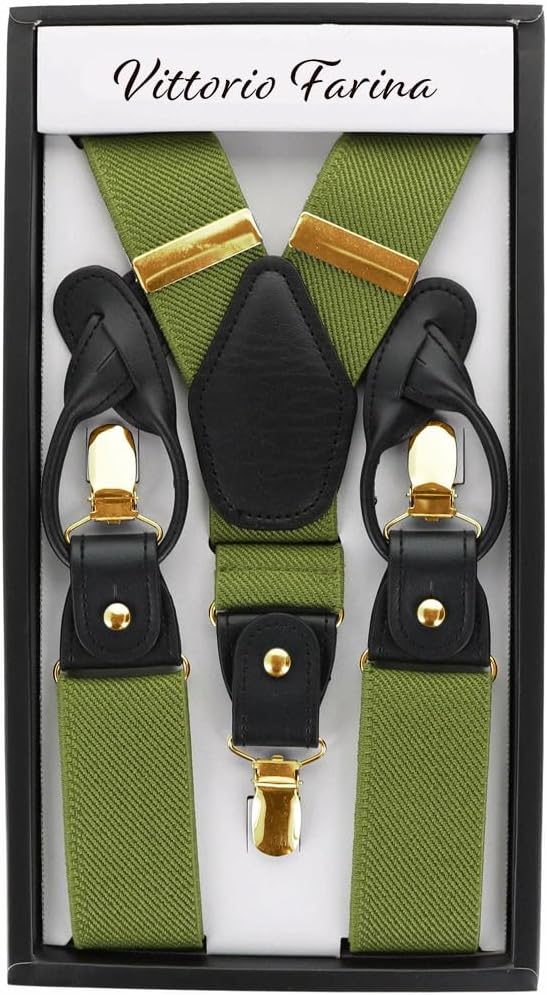 Convertible Suspenders with Interchangeable Clip & Button End Styles, Elastic Y-Back