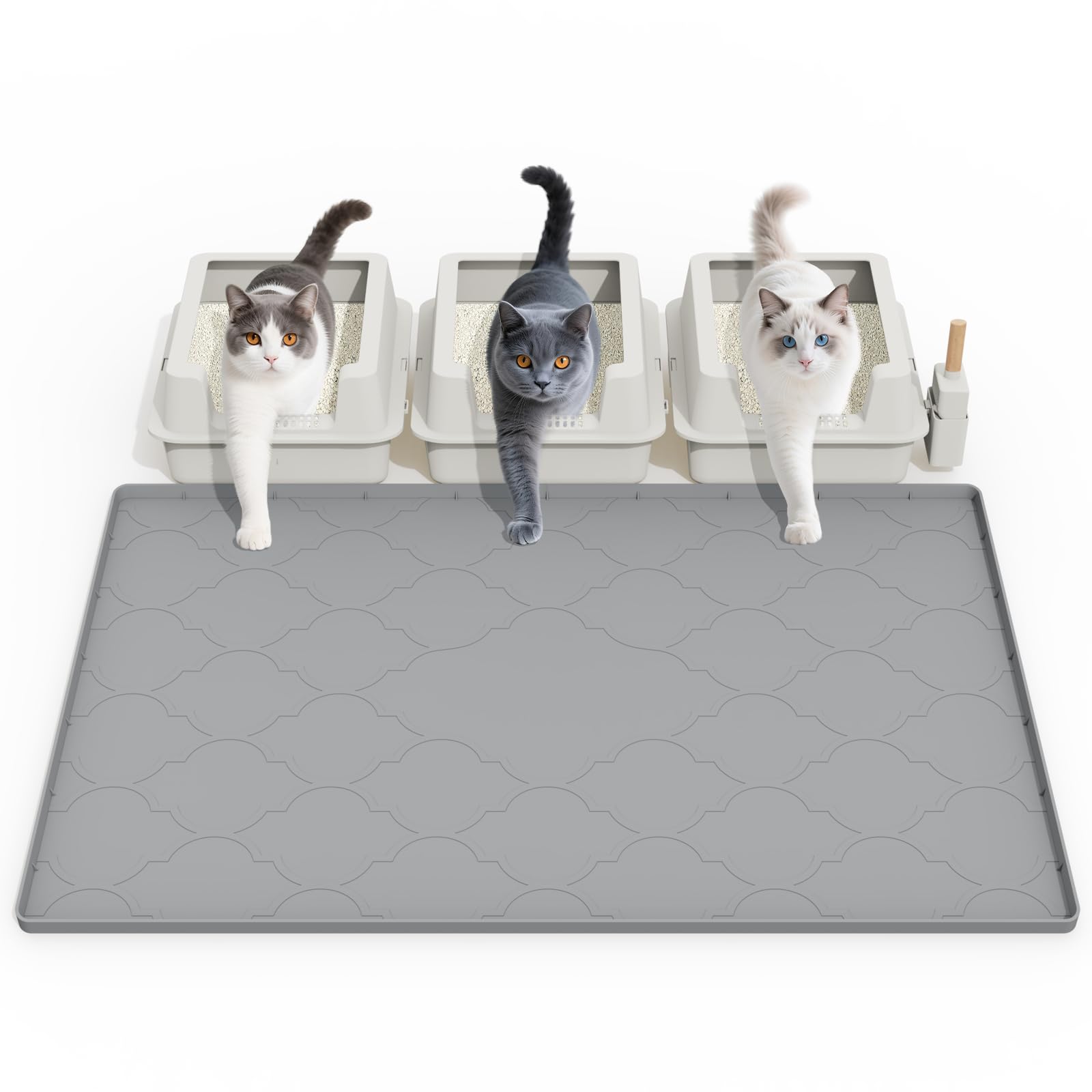 KIXCVDM Katzenklo Matte,Silikonmatte Katzenstreu Matte, Wasserdichte Katzenmatte Katzenklo Unterleger, Katzenstreumatte,Leicht zu Reinigen Weiche, Rutschfeste Katzenstreumatte (Spacegrau, XL)