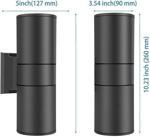 Miniatura 6 de MS-61818 - Lámpara de pared para exteriores (doble cilindro, resistente al agua, para exterior y exterior, para balcón, escalera, pasillo, 9.5in de