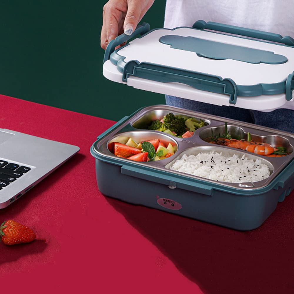 Lunch Box Elettrico Car Office 2 in 1 Lunch Box Elettrico 12 V / 220 V Scaldavivande Elettrico Lunch Box in Acciaio Inox Bambini con Scomparti 1.1L con Bacchette, Cucchiaio e Scatola Estraib