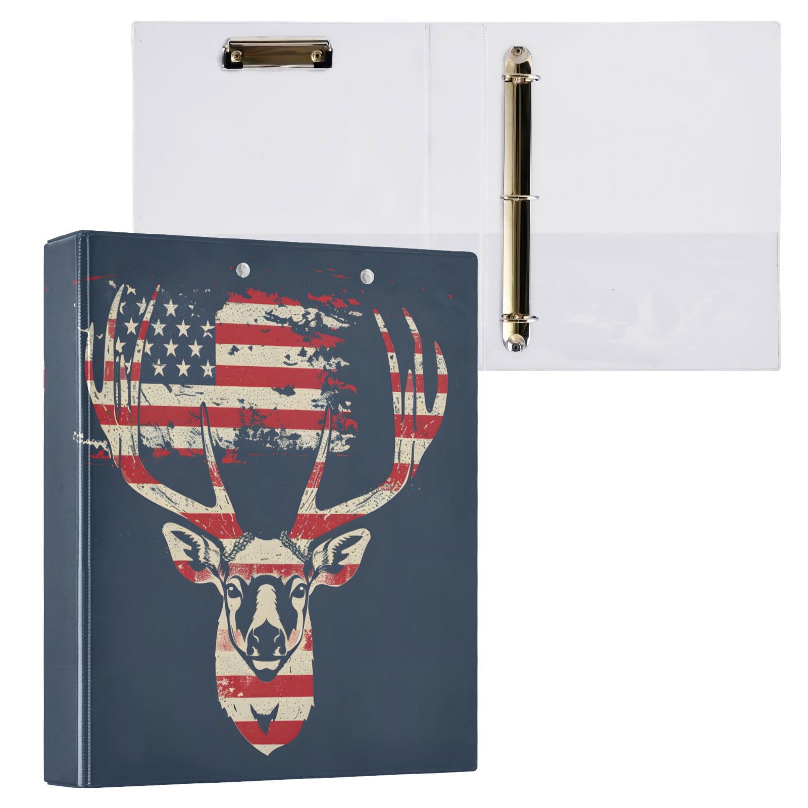 3 Ring Binder, Deer American Flag Print File Folder Holds 200 Sheets File Storage for Women Men School Office Supplie — image 1