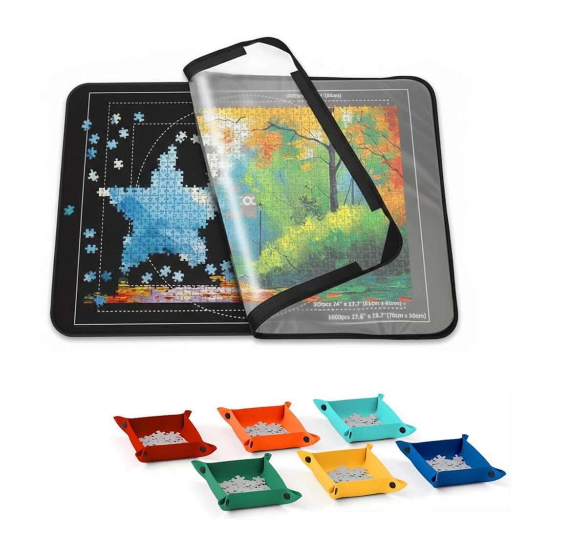 Tilting Jigsaw Puzzle Board with 2-in-1 Designed Stand & Cover,Lightweight Felt Puzzle Table with6 Sorting Trays,1000 Pieces Portable Jigsaw Mat Plateau (Board type, separate storage disk, felt)black