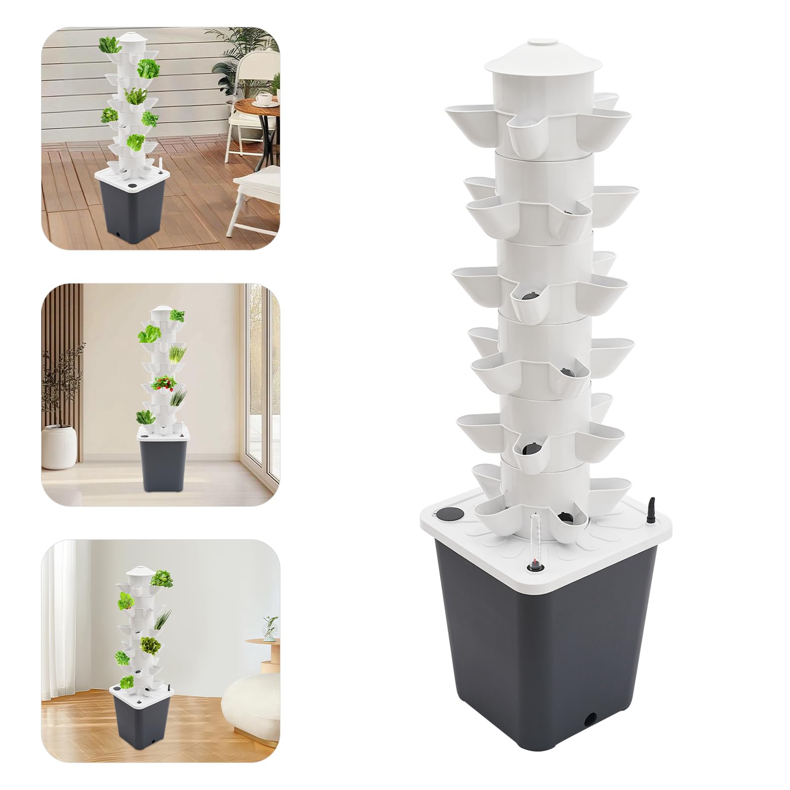 Hydroponic Growing System,30 piante Vertical Idroponica Torre in crescita, sistemi di coltivazione di piante senza suole, sistema di coltivazione idroponica da giardino (bianco + grigio)