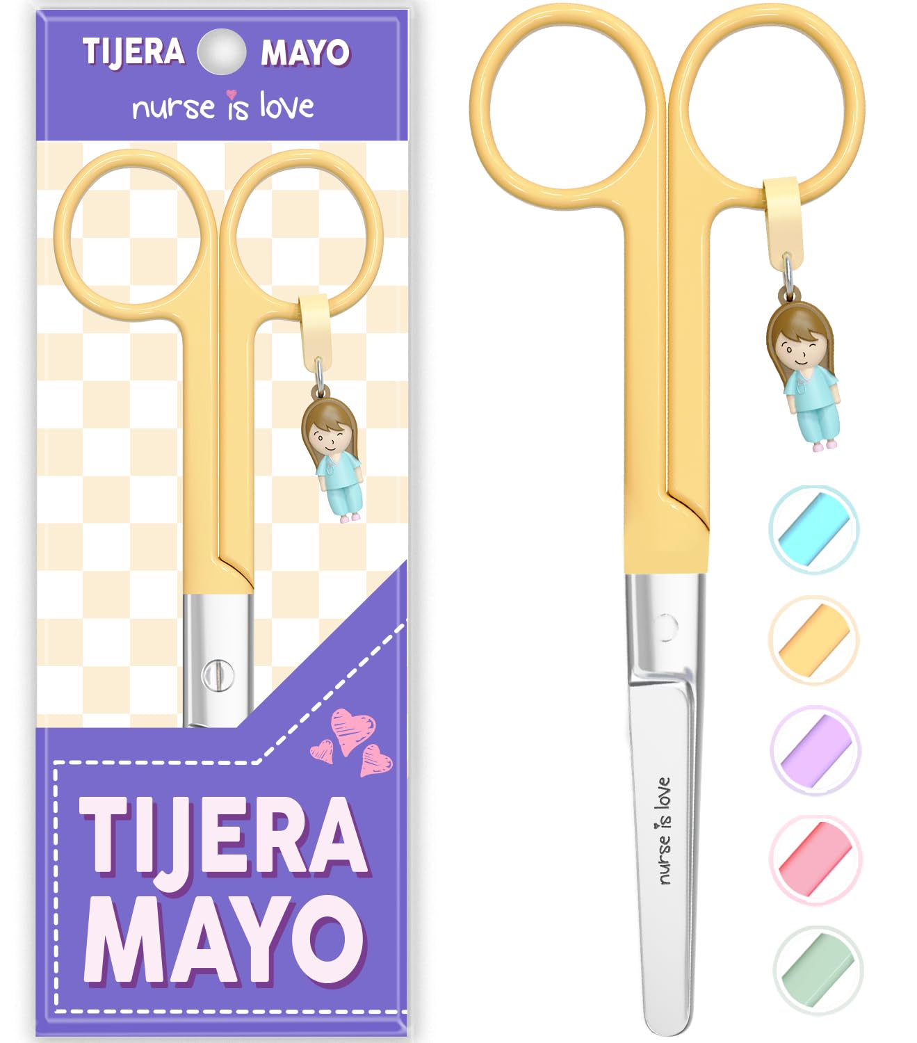 Nurse is Love Tijeras Enfermería Mayo - Tijeras Enfermera Punta Roma | Ideal para Porta tijeras, Punta Redonda Profesional, Primeros Auxilios