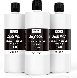 Nicpro 3 Pack White Large Acrylic Paint, 16.9 oz (500 ml) Bottles, Rich Pigments