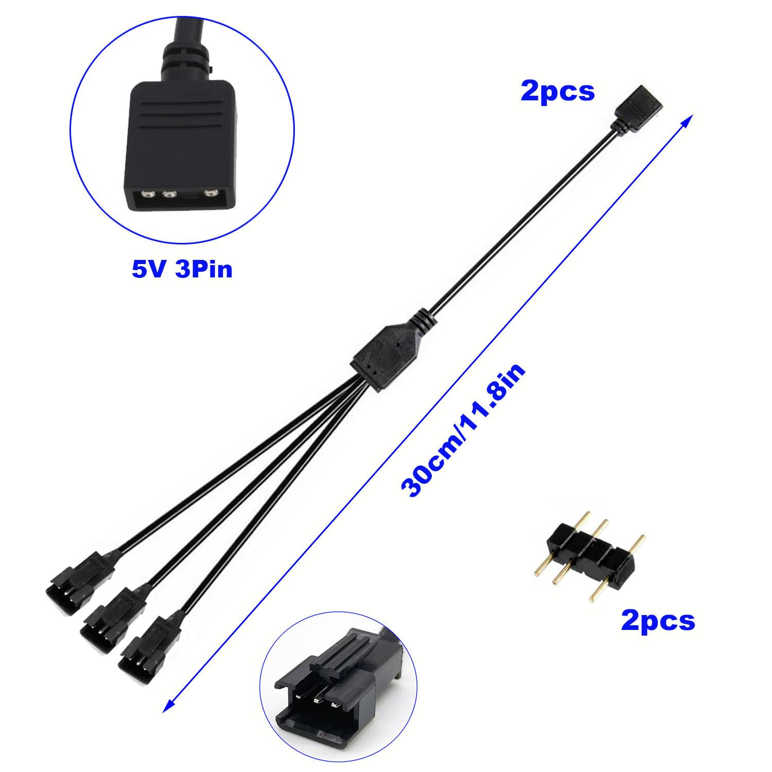 RUNCCI-YUN 2 Pièces 1 à 3 Câble répartiteur ARGB câbles d'extension 5V 3 broches femelle vers SM 3 broches mâle,Répartiteur de Ventilateur ARGB,pour ventilateurs RGB et bandes LED(noir)