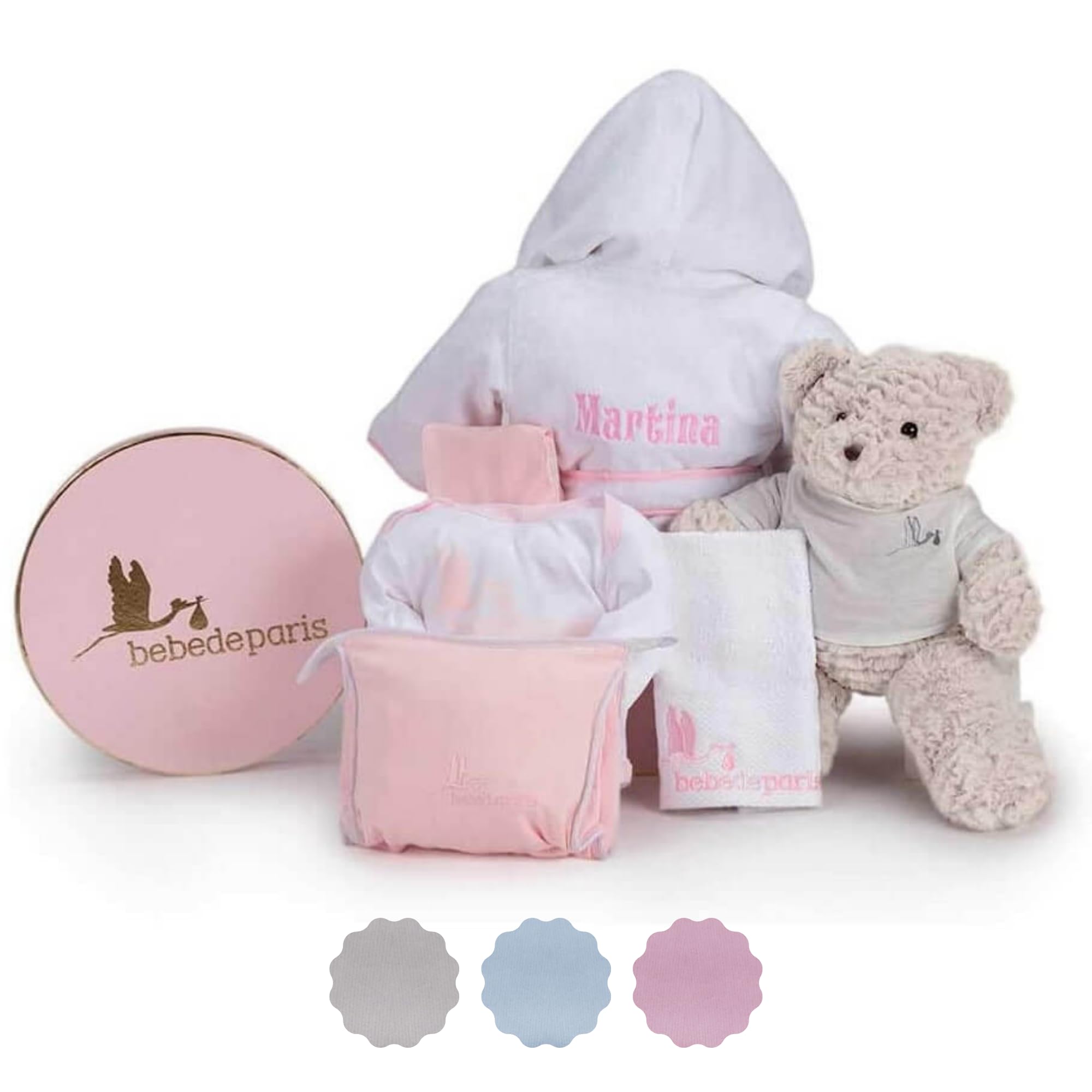 Canastilla Peignoir brodé nouveau-né 6-18 mois Body Trousse toilette mousseline ours peluche