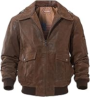 FLAVOR Men's Genuine Leather A2 Aviator Bomber Jacket with Removable Fur Collar - Air Force Flight Style