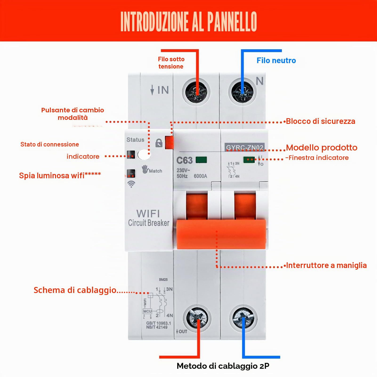 Interruttore magnetotermico differenziale wifi salvavita Interruttore temporizzato contatore elettrico 63A 2P tuya controllo recovery reclosing Protezione da sottotensione sovraccarico.