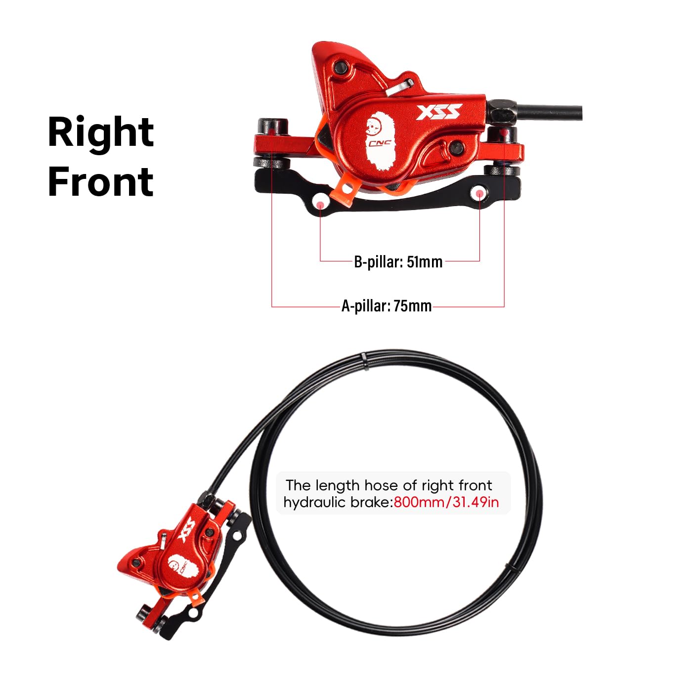 CNCLOL Mountain Bike Hydraulic Disc Brakes,MTB Hydraulic Brakes Front(Right) 800mm/Rear(Left) 1450mm For Bicycle/Road/Gravel/BMX/Push Bike hydraulic brake - Image 2